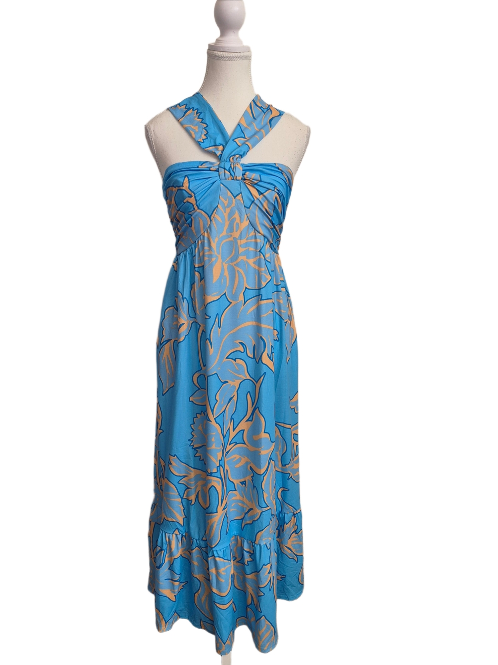 Grace Karin Blue Floral Halter Maxi Dress NWT S